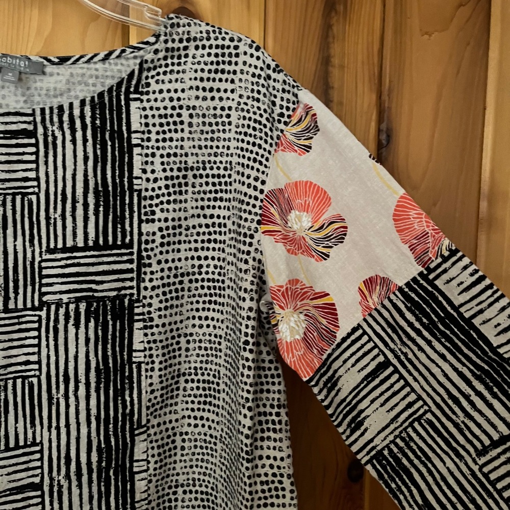 Habitat Shirt Mixed Print Linen Blend Black White Floral Arsty Lagenlook Medium - Picture 5 of 6